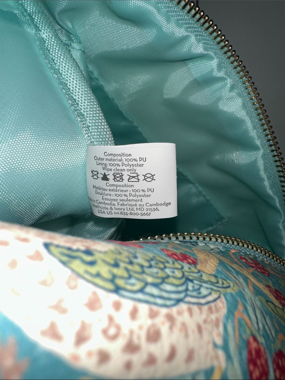 William Morris Teal Green Multi Duck Egg Strawberry Thief Large Wash Bag - Picture 8 of 10